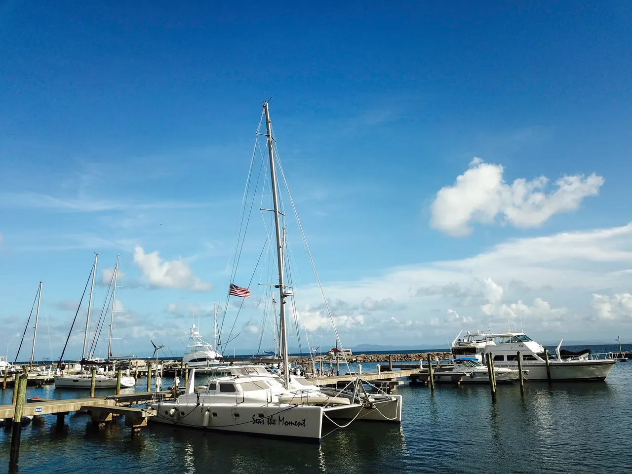 Sailing boats moored at the marina in Samaná