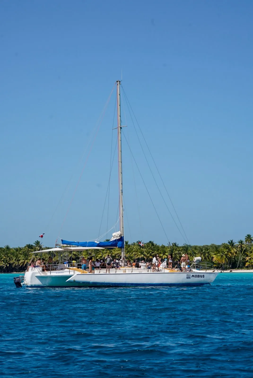 Shared sailing catamaran anchored off Saona Island
